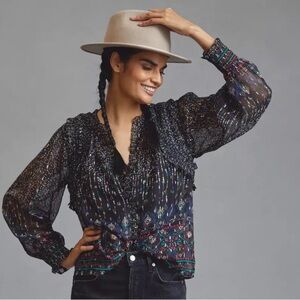 Forever That Girl Anthropologie Sheer Ruffled Blouse